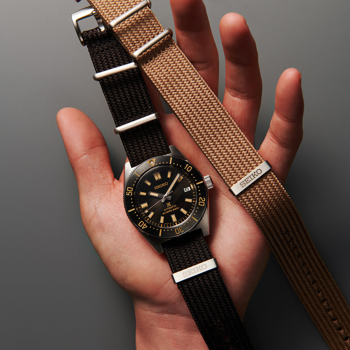 seiko prospex 40 5mm black dial poly strap watch