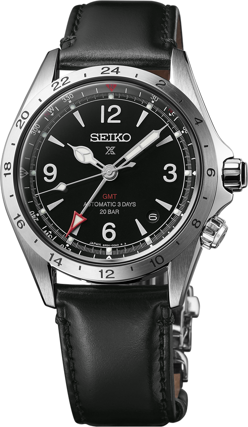 seiko alpinist gmt spb379 black dial automatic watch