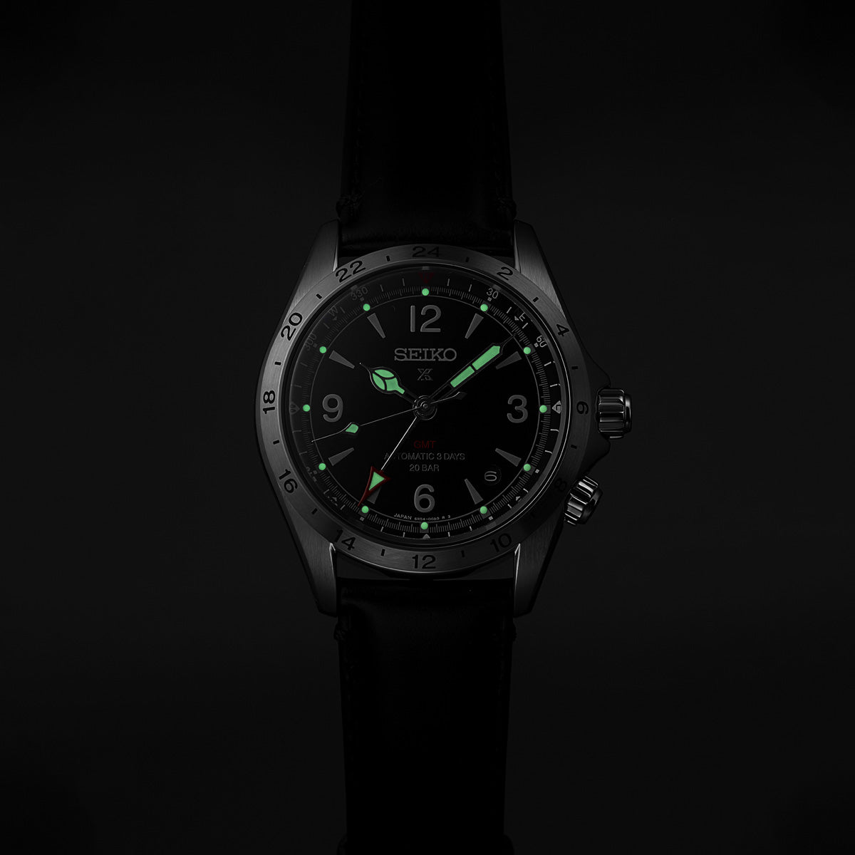 seiko alpinist gmt spb379 black dial automatic watch