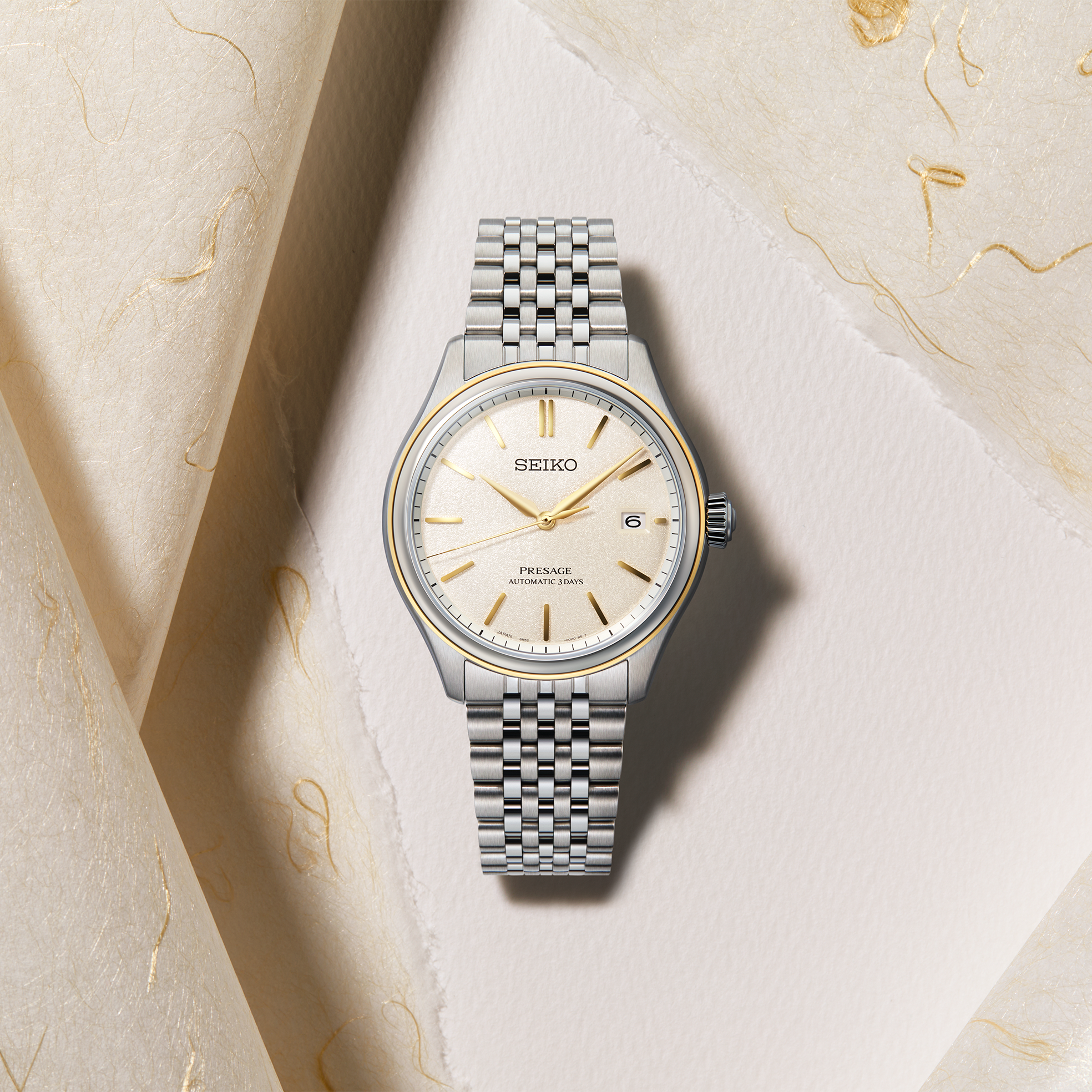 Seiko Presage SPB478 Silk Dial Gold Accent Watch - Skeie's Jewelers