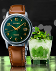 seiko presage srpe45 cocktail time green dial leather strap 38 5mm watch