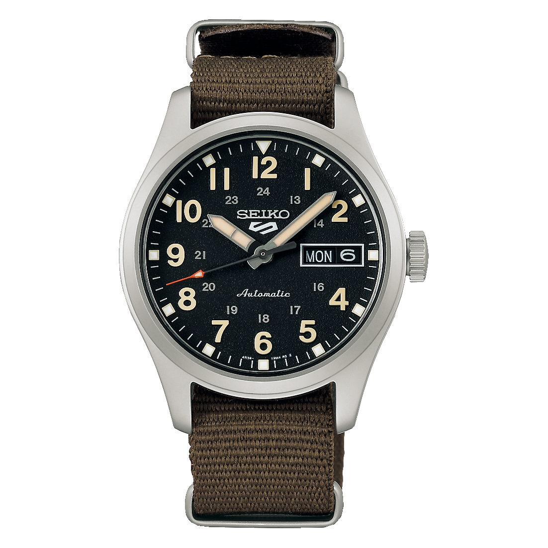 Seiko watch with brown strap on a white background