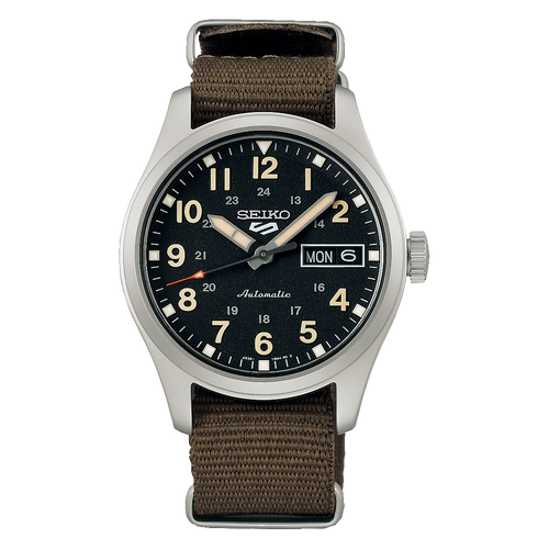 Seiko watch with brown strap on a white background