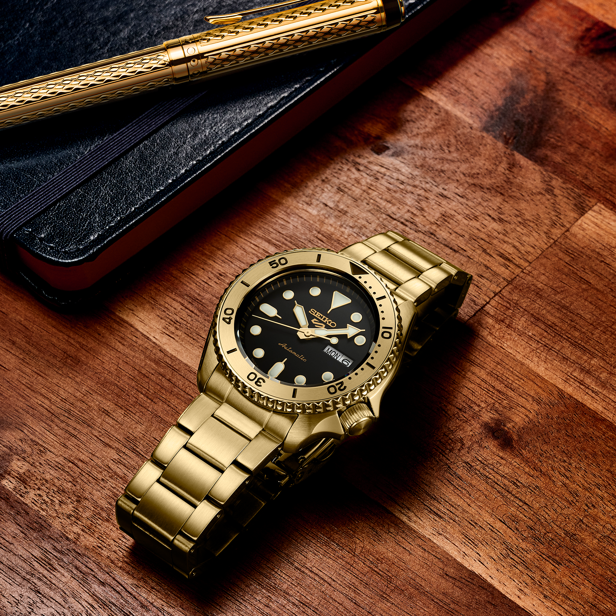 seiko 5 sports srpk18 gold tone automatic watch