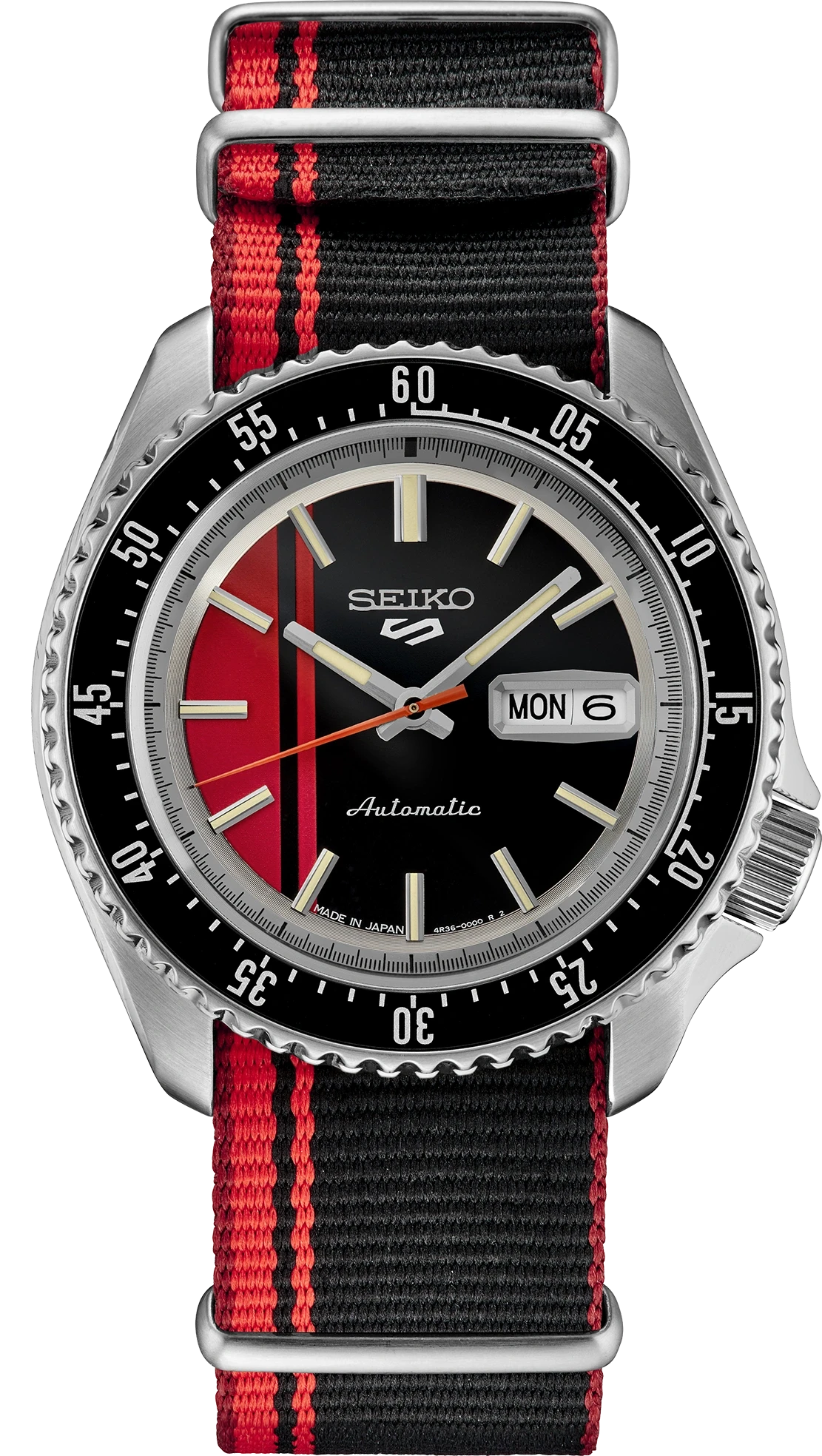 Seiko 5 Sports SRPK71 Black Red Racing Stripe Automatic Watch | Skeie's ...
