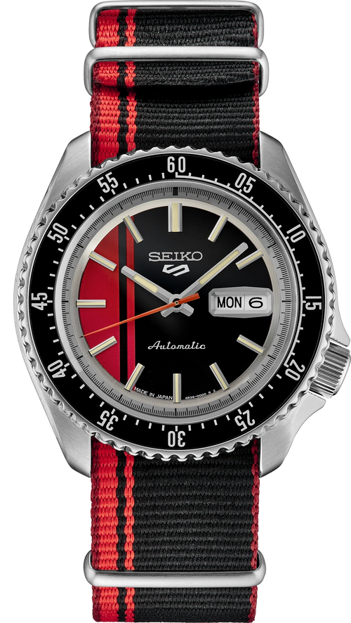 Seiko 5 Sports SRPK71 Black Red Racing Stripe Automatic Watch - Skeie's Jewelers