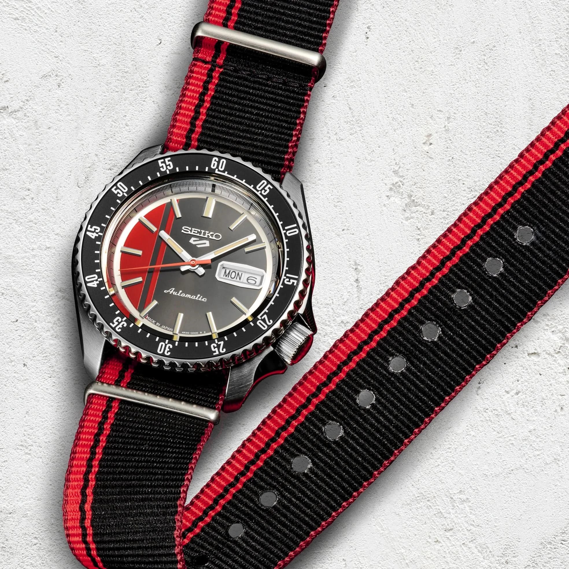Seiko 5 Sports SRPK71 Black Red Racing Stripe Automatic Watch - Skeie's Jewelers