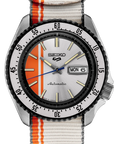 Seiko 5 Sports SRPK73 Automatic Silver Orange Racing Stripe Watch US - Skeie's Jewelers