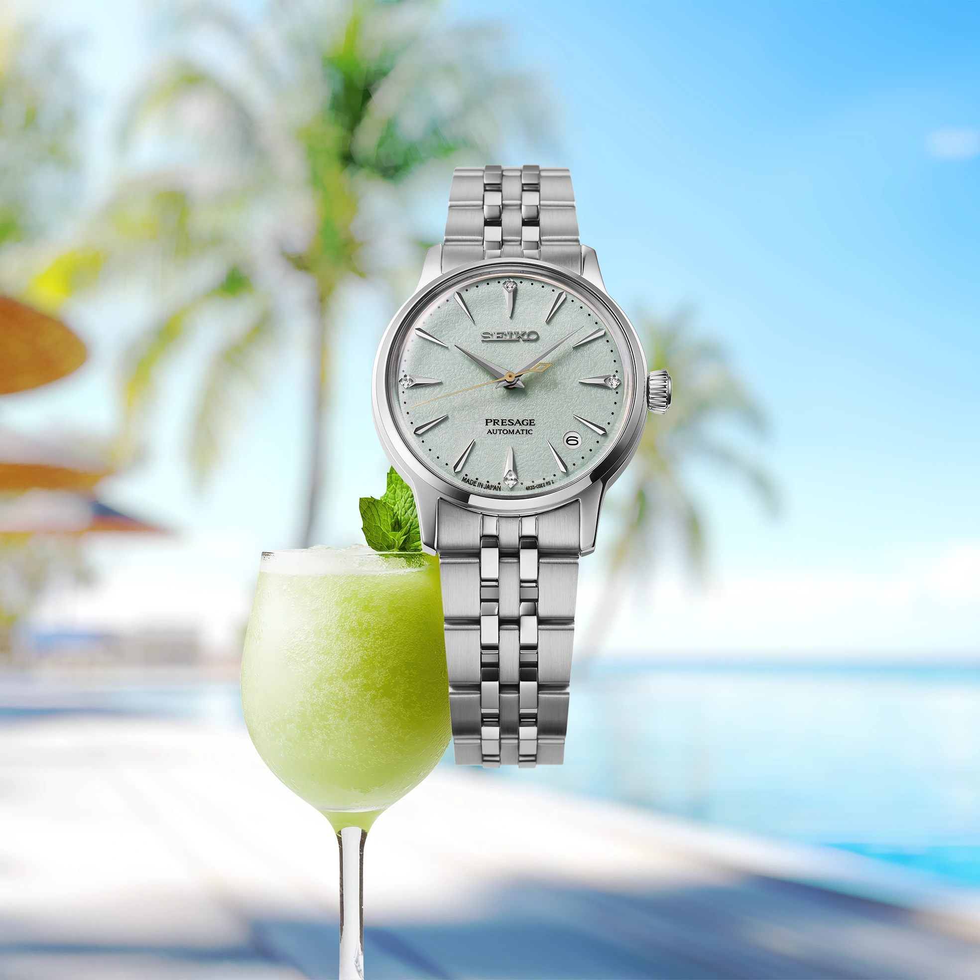 Seiko Presage SRPL63 Cocktail Time Green Diamond Dial 34mm Watch - Skeie's Jewelers