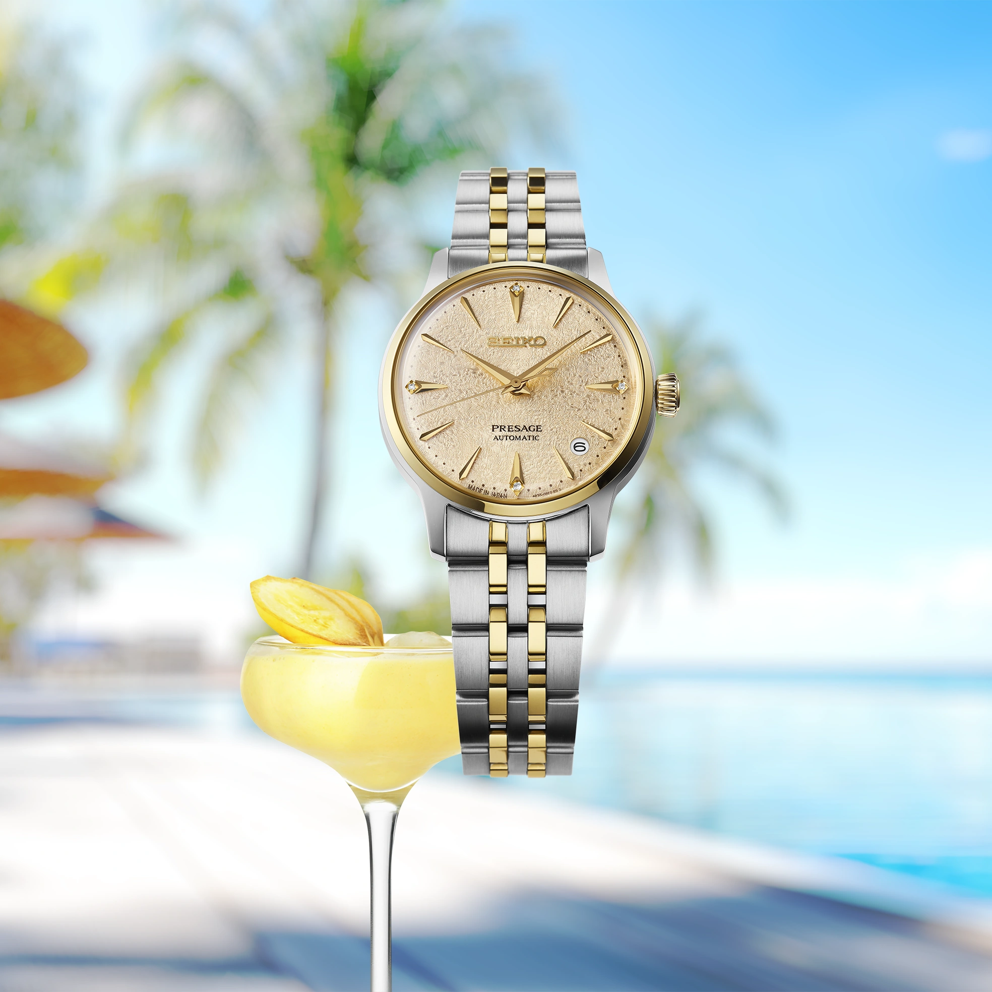 Seiko Presage SRPL64 Gold Two-Tone Cocktail Time Automatic Watch
