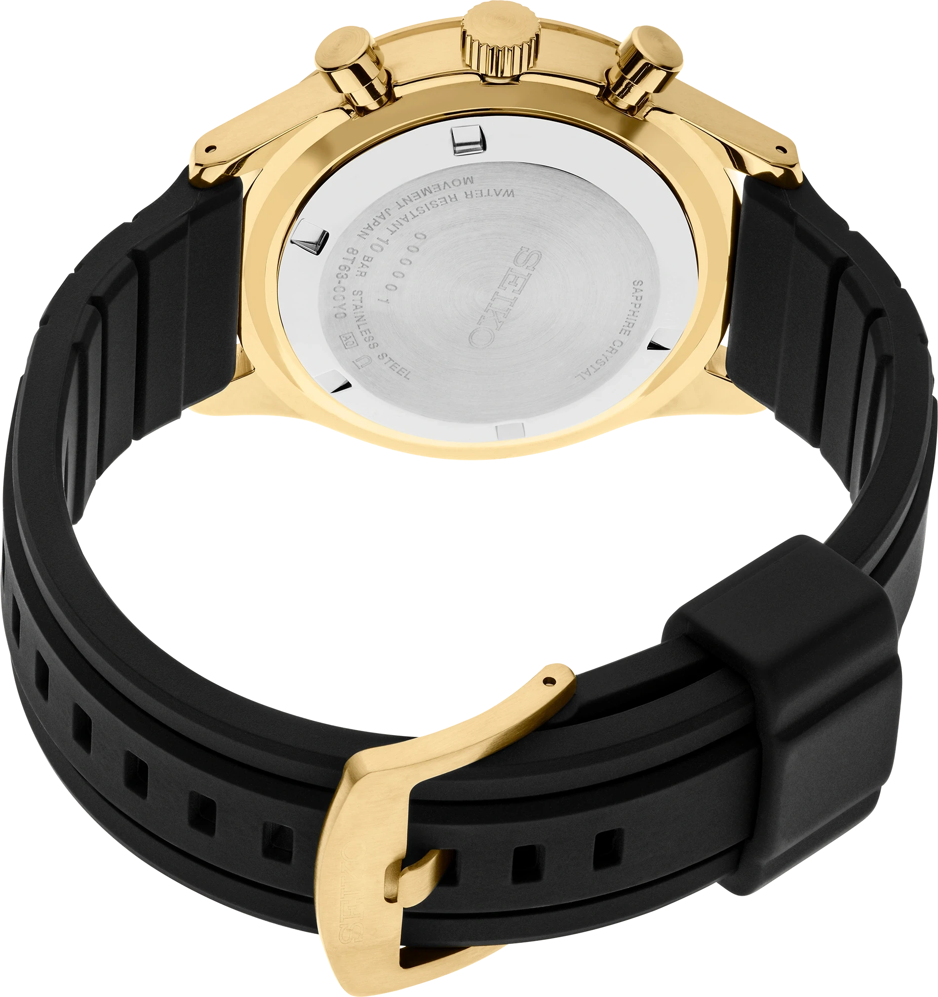 Seiko Essentials SSB446 Gold Chronograph Sapphire Black Dial Watch - Skeie's Jewelers