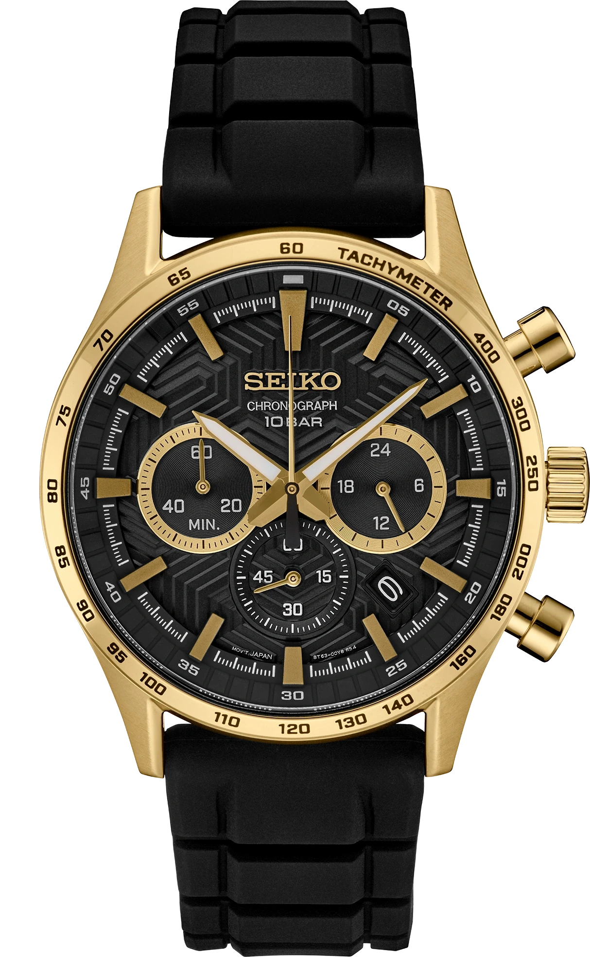 Seiko Essentials SSB446 Gold Chronograph Sapphire Black Dial Watch - Skeie's Jewelers
