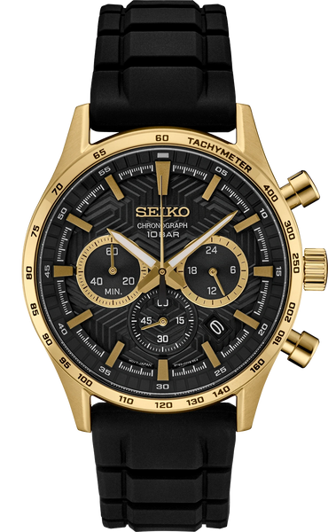 Seiko Essentials SSB446 Gold Chronograph Sapphire Black Dial Watch