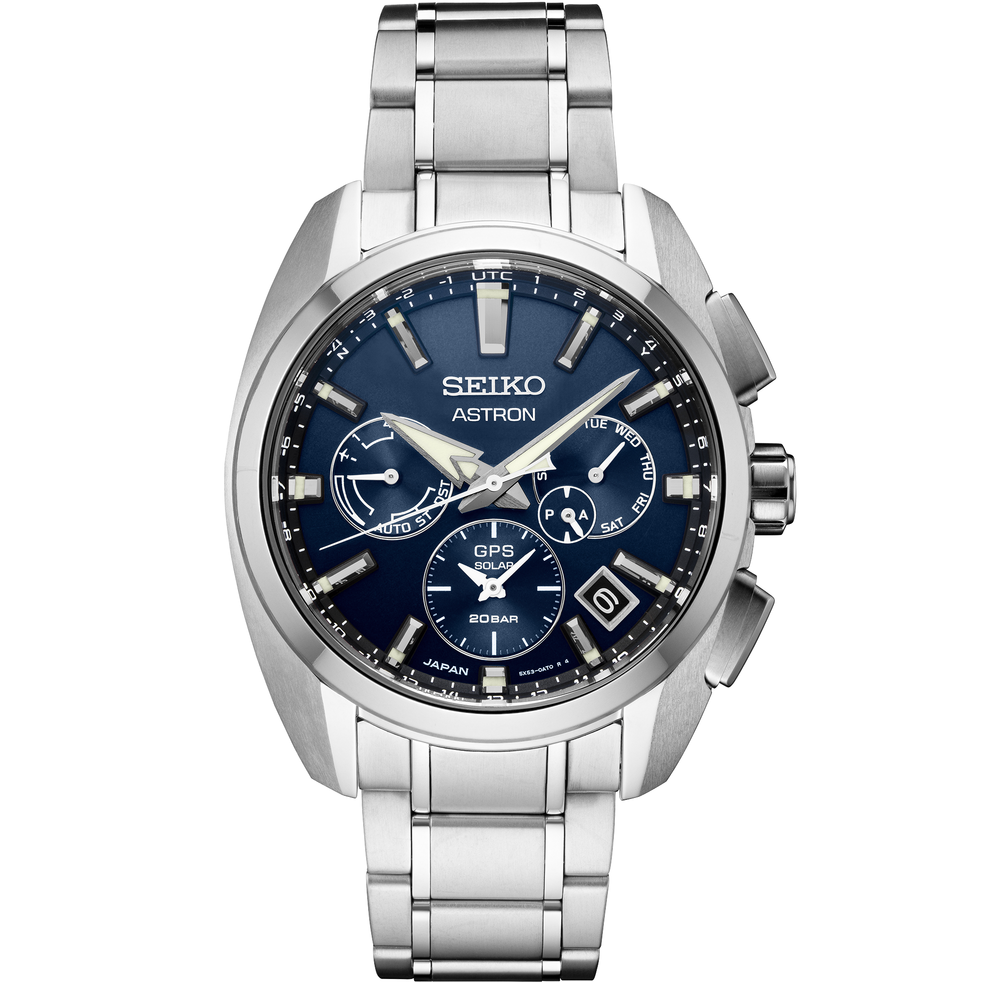 Seiko Astron SSH065 Solar Titanium Dual Time Blue Dial Watch - Skeie's Jewelers