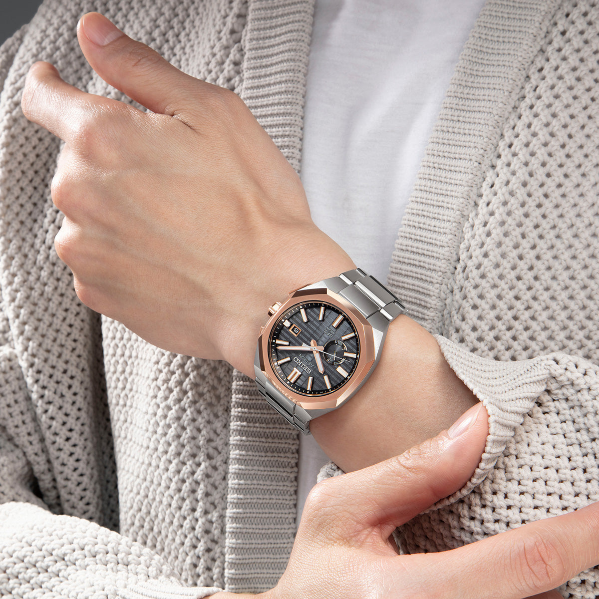 seiko ssj014 gray dial rose gold gps astron solar watch