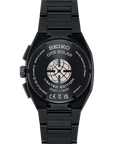 back of Seiko Astron  watch with black case and bracelet
