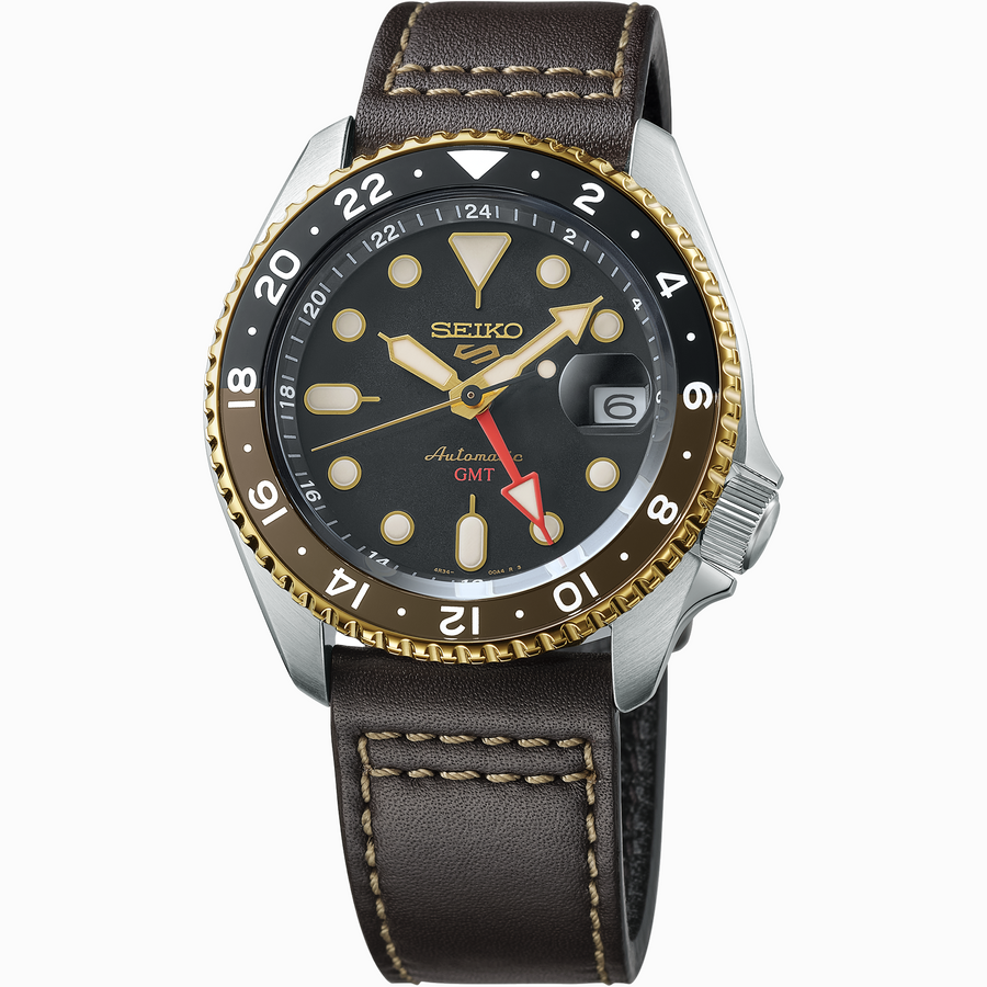 Seiko SSK036 Leather Strap Black Dial GMT Watch