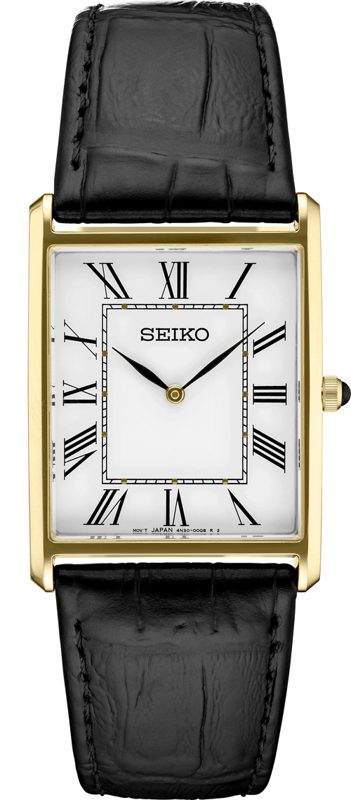 Seiko Essentials SWR052 Gold-Tone Rectangular Dress Watch - Skeie's Jewelers