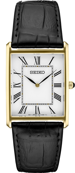 SEIKO ESSENTIALS SWR052 ユニセックス Seiko Essentials SWR052 Gold-Tone Rectangular Dress Watch