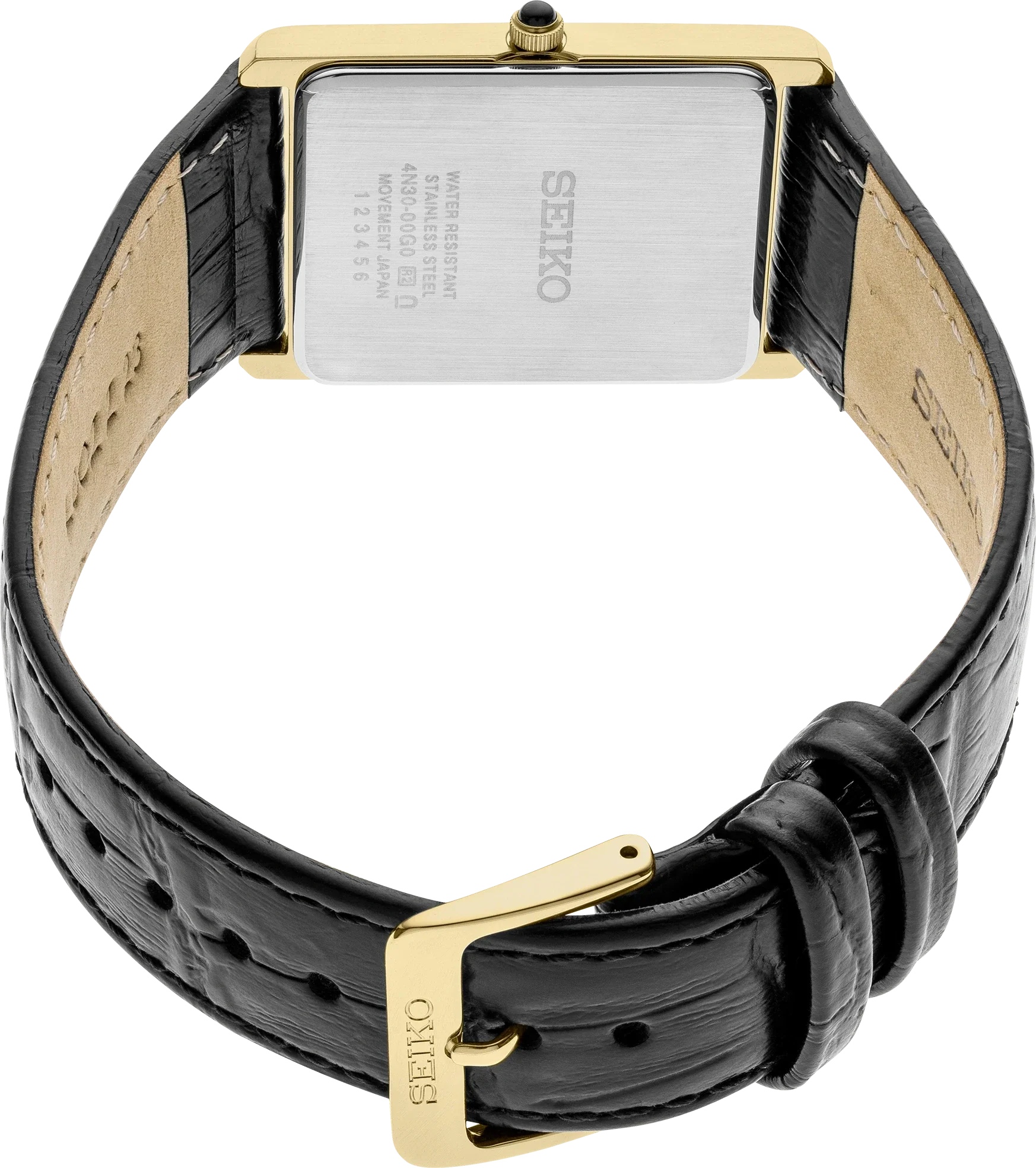 Seiko Essentials SWR052 Gold-Tone Rectangular Dress Watch - Skeie's Jewelers