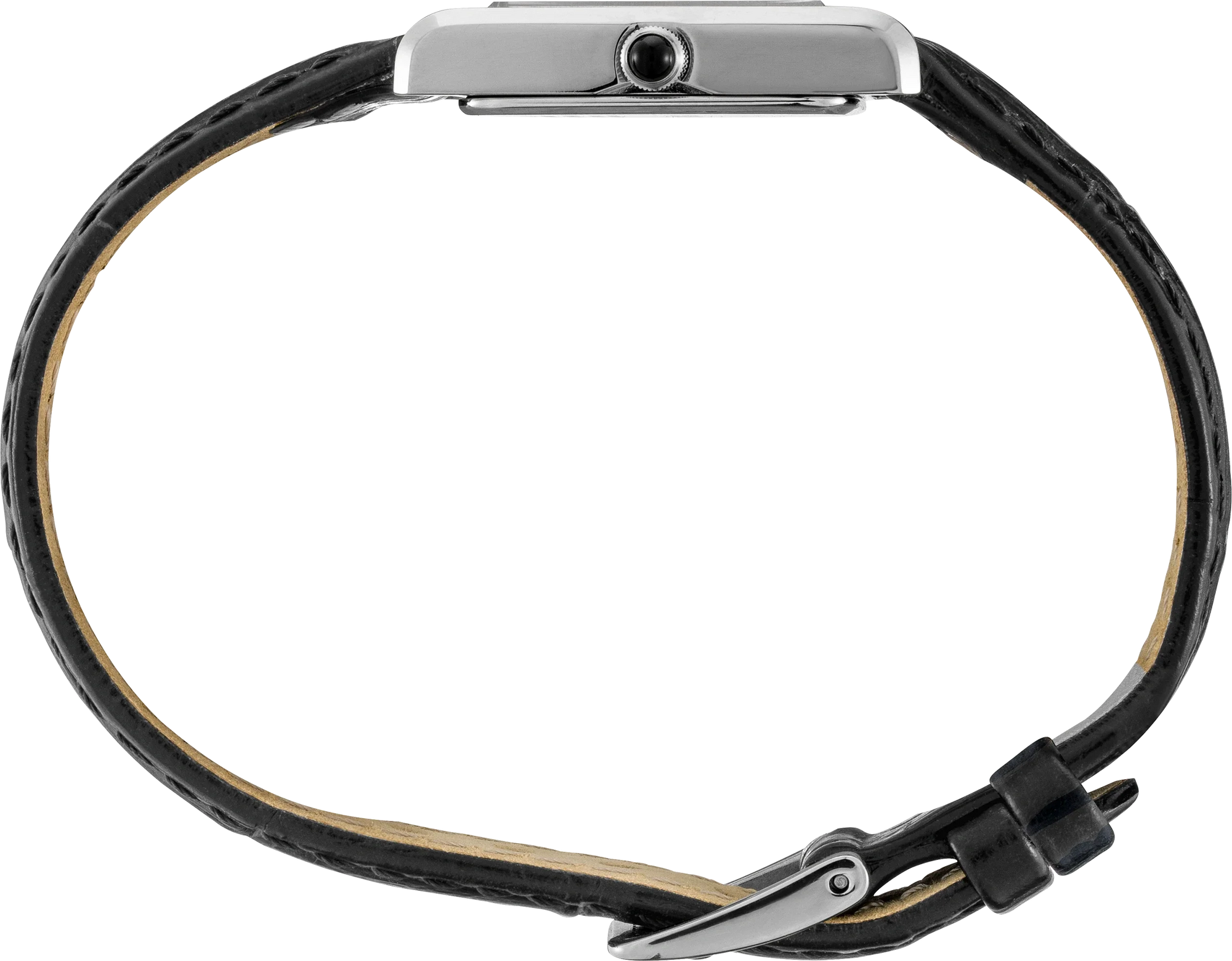 Black leather bracelet with silver clasp on a white background