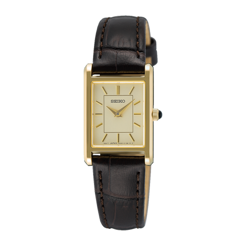 Seiko Essentials SWR052 Gold-Tone Rectangular Dress Watch