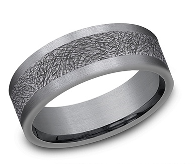 Gray Textured Center Tantalum Mens Band