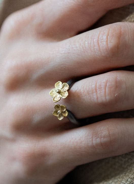 Lika Behar Gold and Oxidized Sterling Silver Buttercup Open Ring - Skeie's Jewelers