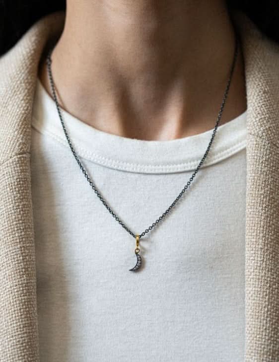 New Moon Oxidized Sterling Silver Charm Pendant - Skeie's Jewelers