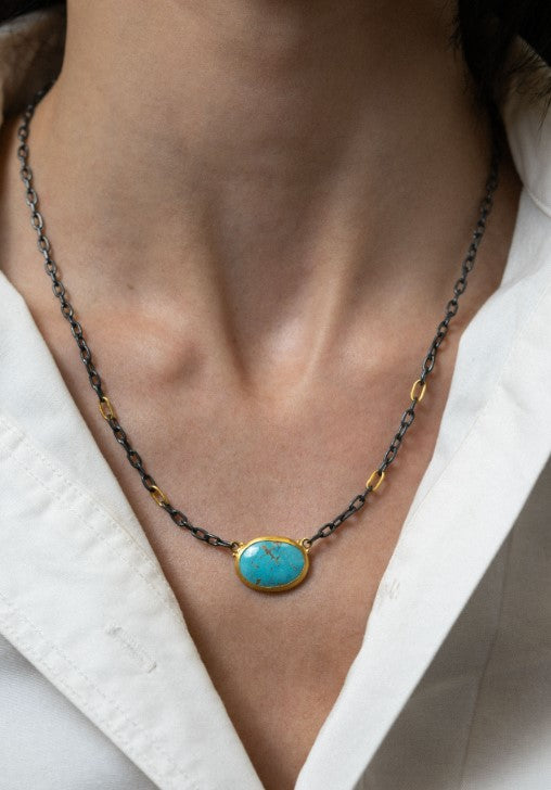 Lika Behar Oxidized Silver Sonoran Turquoise Pendant Necklace - Skeie's Jewelers