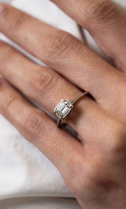 White Gold Emerald-Cut Bezel Engagement Ring - Skeie's Jewelers
