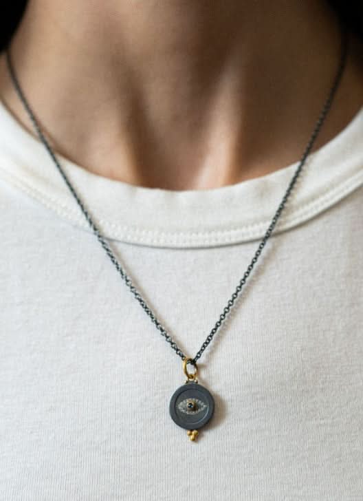Evil Eye Diamond and Sapphire Medallion Necklace - Skeie's Jewelers