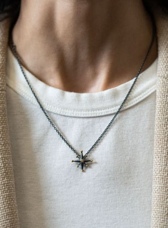 Mini Starburst Oxidized Silver and Gold Pendant - Skeie's Jewelers