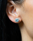 Octagon-Cut Aquamarine and Diamond Halo Studs - Skeie's Jewelers