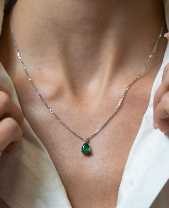 Emerald Pear-Cut Pendant Necklace - Skeie's Jewelers