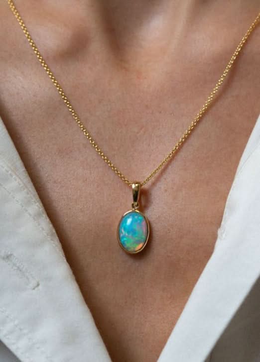 Ethiopian Opal Bezel Pendant Necklace - Skeie&#39;s Jewelers