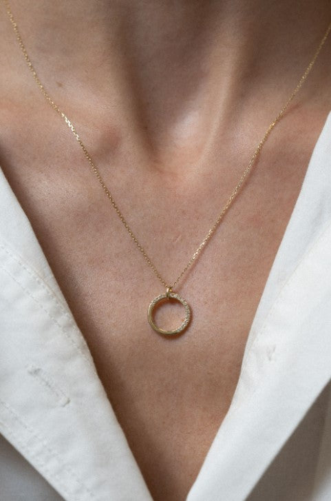 Gold Half-Diamond Circle Pendant Necklace - Skeie's Jewelers