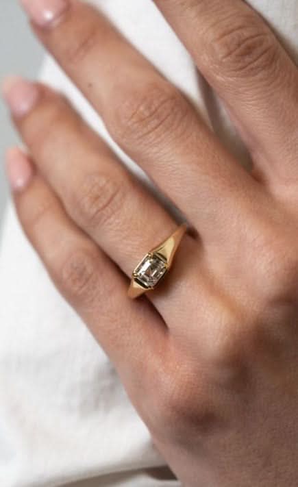 Yellow Gold Emerald-Cut Diamond Bezel Engagement Ring - Skeie's Jewelers