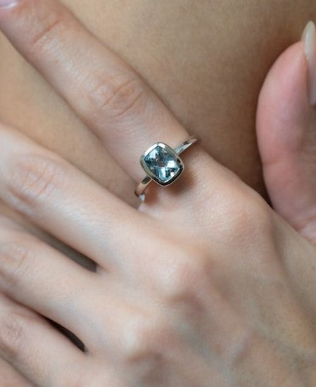 Aquamarine White Gold Bezel-Set Ring - Skeie's Jewelers