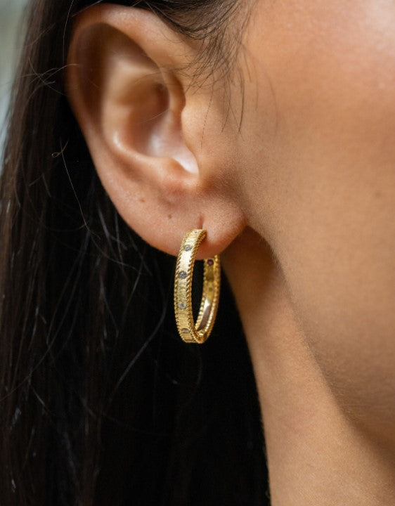 Roberto Coin Diamond-Set Satin Princess Hoops - Skeie's Jewelers