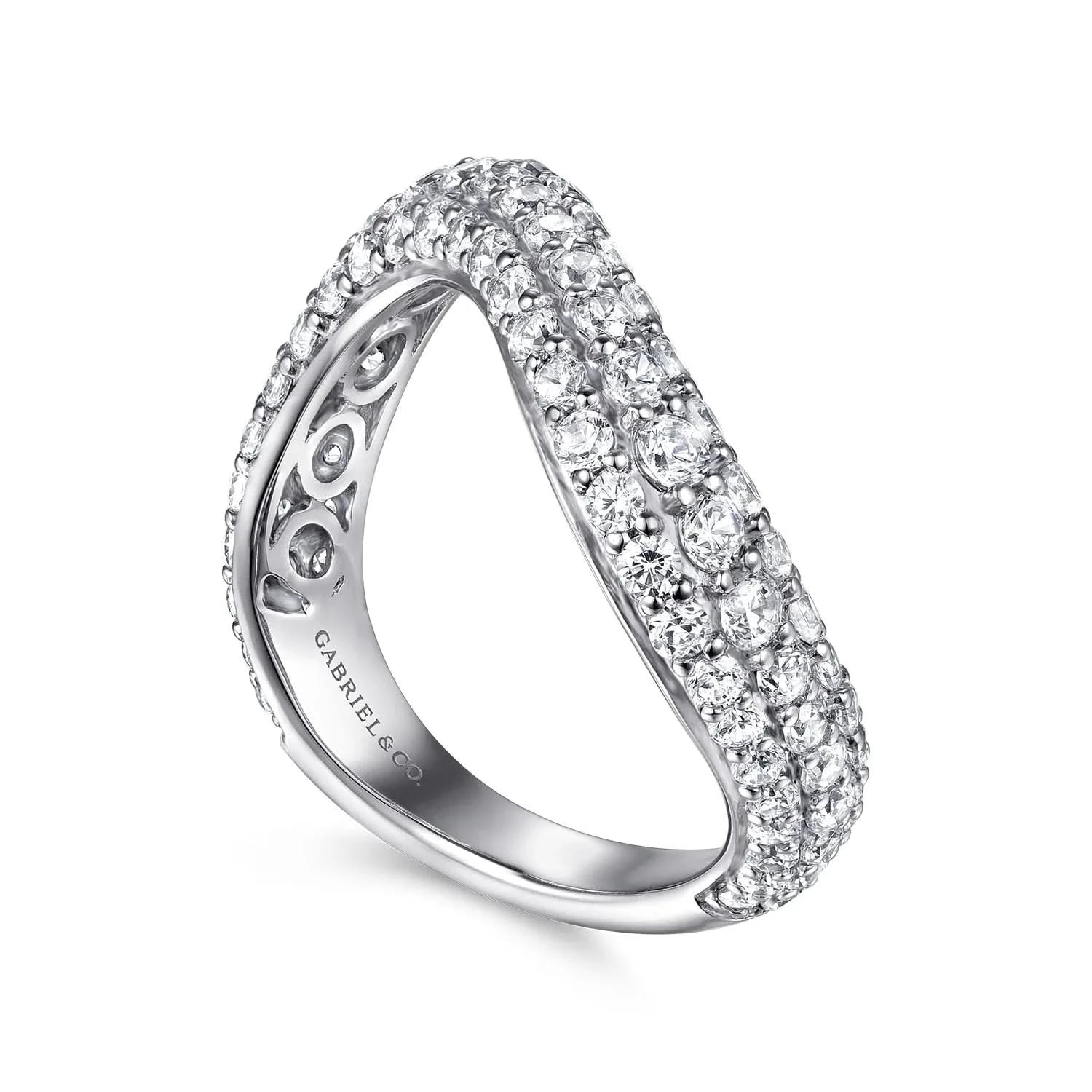 Gabriel & Co 14K White Gold Diamond Wave Stackable Ring - Skeie's Jewelers