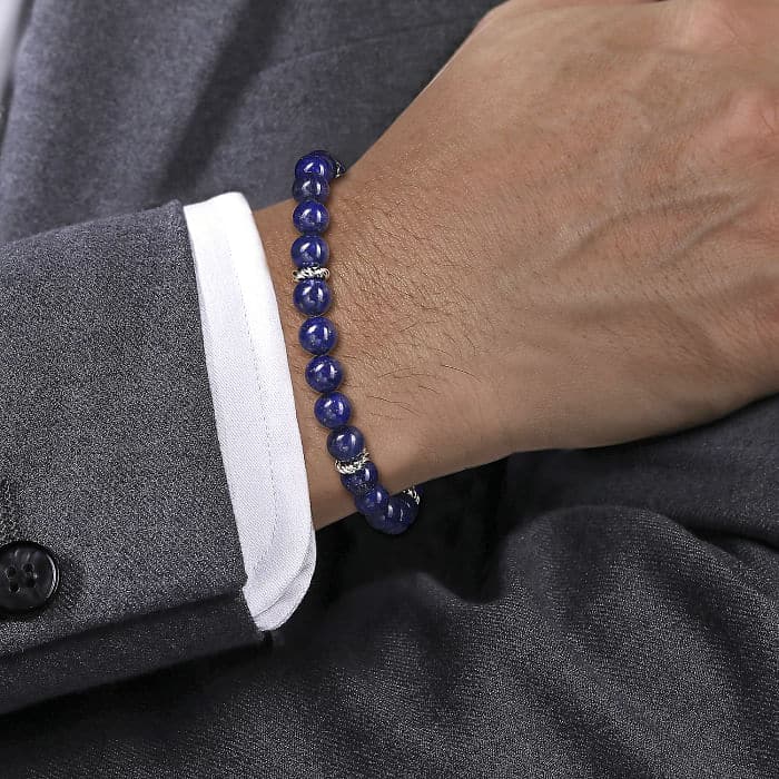 Gabriel & Co. Sterling Silver and 8mm Lapis Beaded Bracelet - Skeie's Jewelers