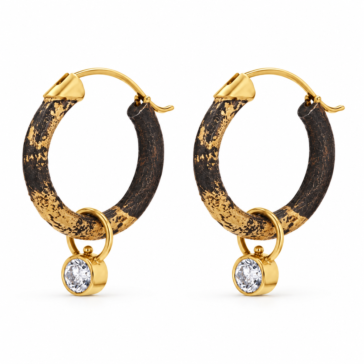 Logan James 20mm Steel and Yellow Gold Hoops with Diamond Dangle