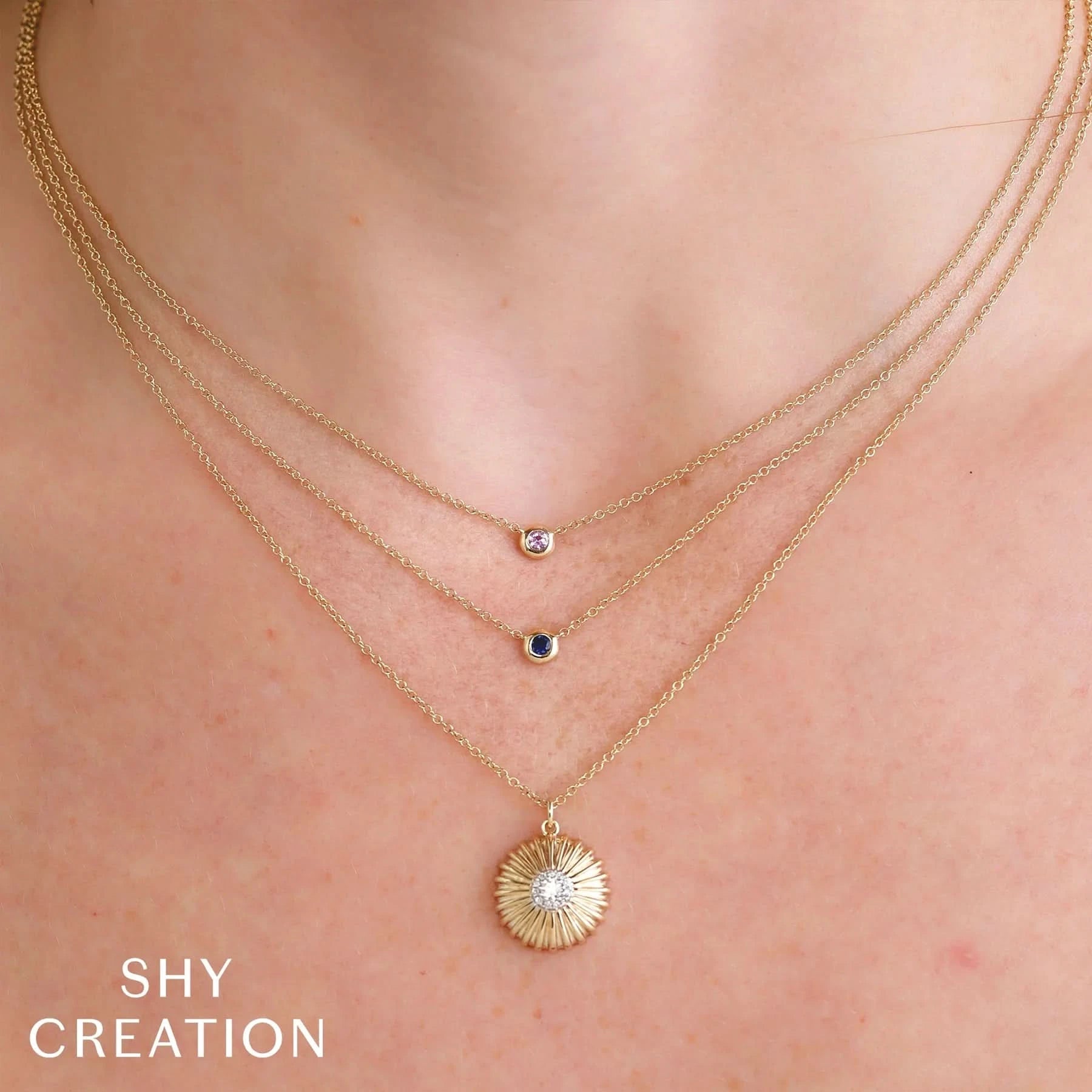 Shy Creation 14K Yellow Gold Blue Sapphire Bezel Necklace