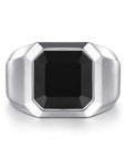Gabriel & Co. Wide 925 Sterling Silver Signet Ring with Faceted Onyx Stone in Sand Blast Finish - Skeie's Jewelers