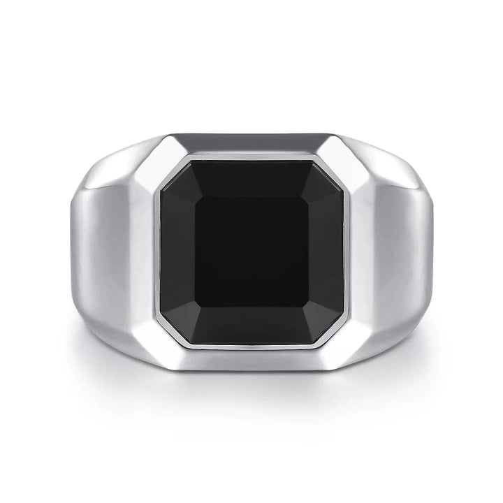 Gabriel & Co. Wide 925 Sterling Silver Signet Ring with Faceted Onyx Stone in Sand Blast Finish - Skeie's Jewelers