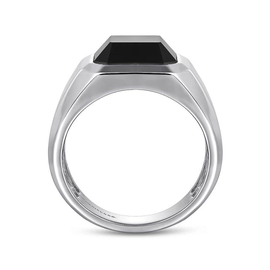 Gabriel & Co. Wide 925 Sterling Silver Signet Ring with Faceted Onyx Stone in Sand Blast Finish - Skeie's Jewelers