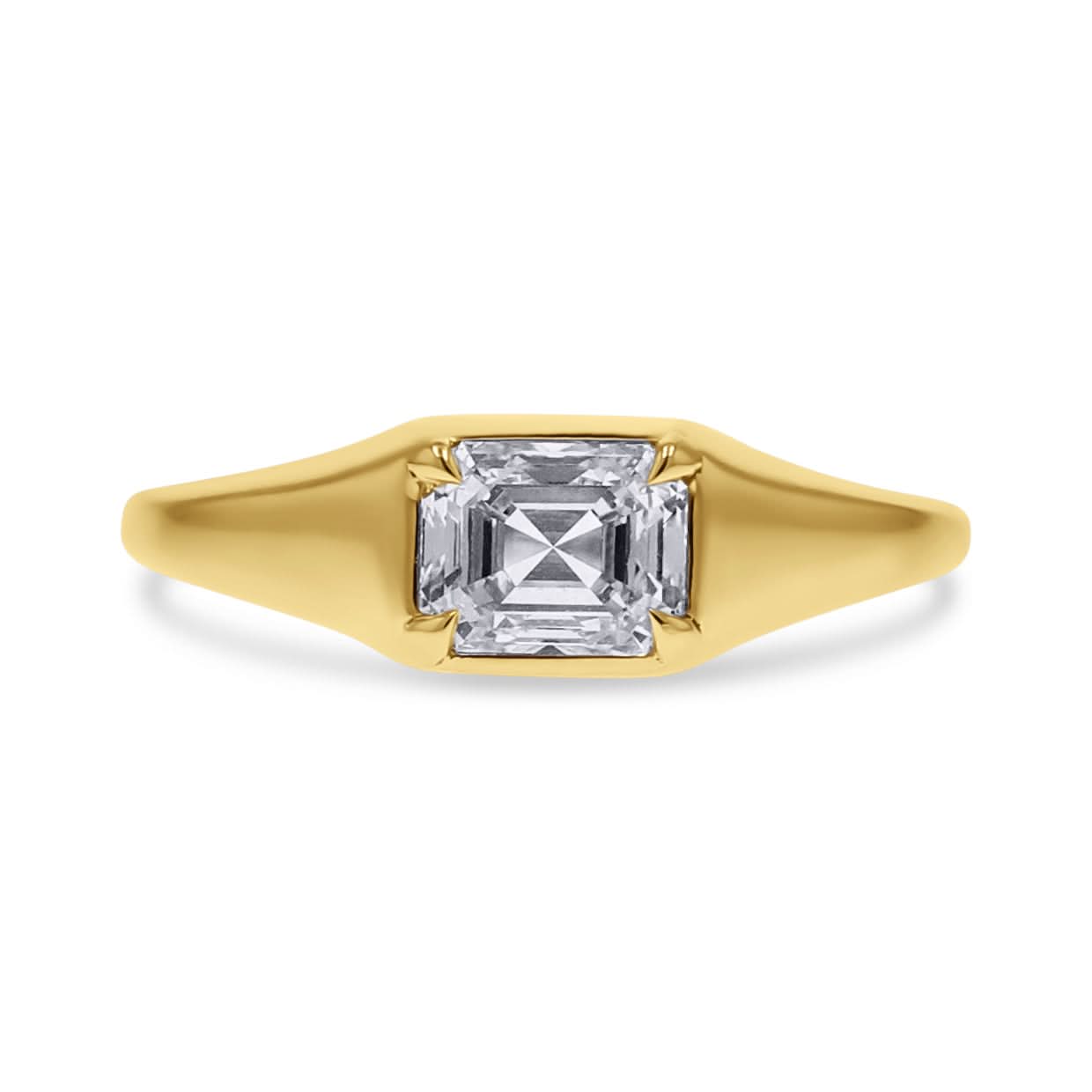 Yellow Gold Emerald-Cut Diamond Bezel Engagement Ring - Skeie's Jewelers