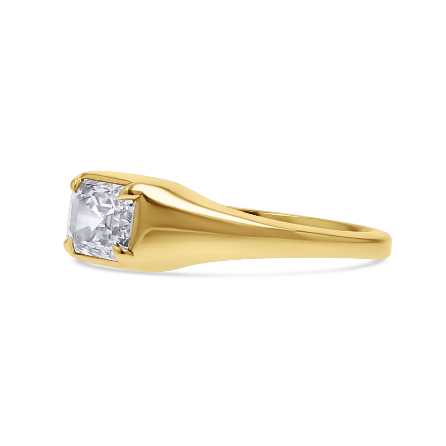 Yellow Gold Emerald-Cut Diamond Bezel Engagement Ring - Skeie's Jewelers