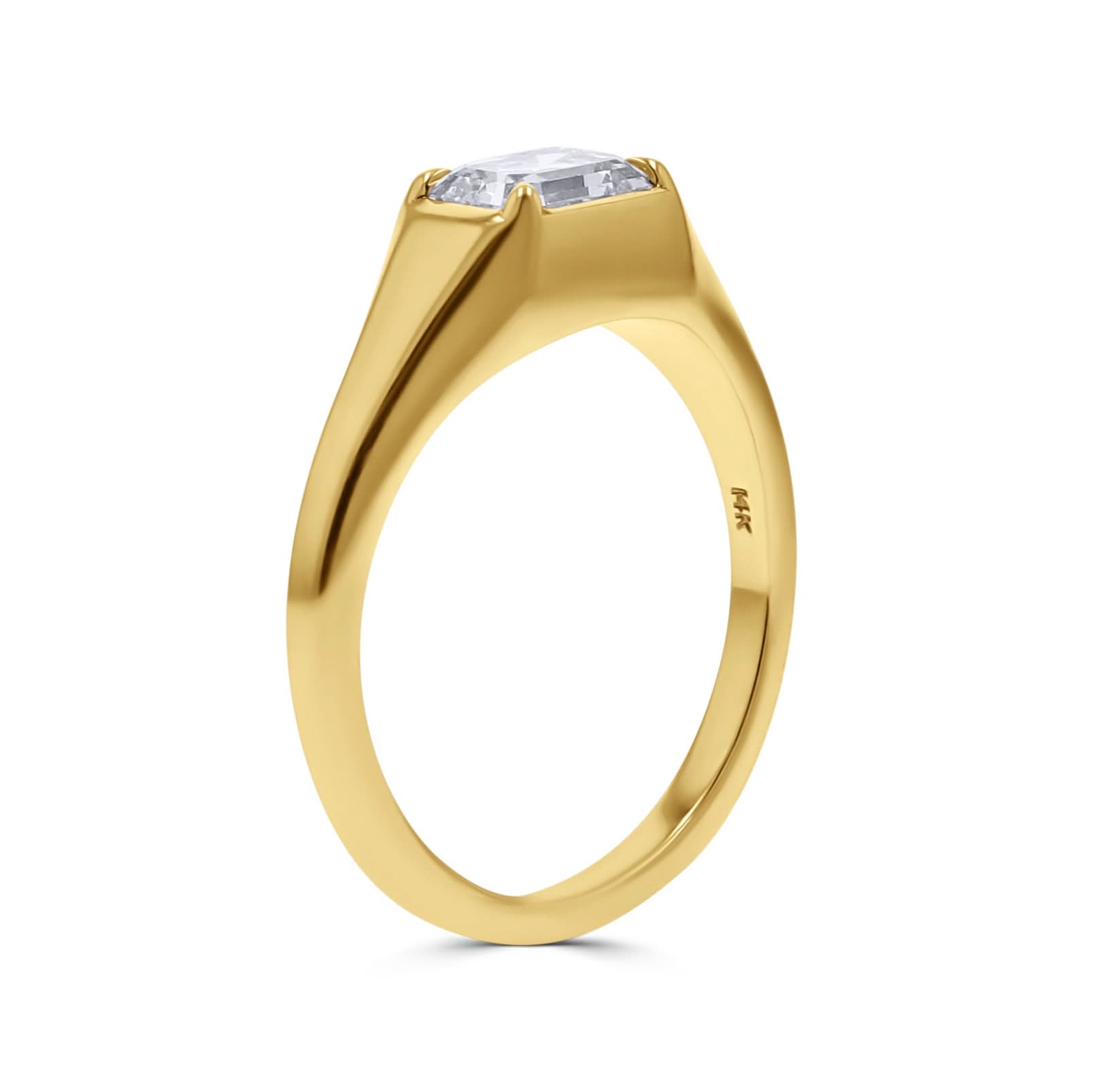 Yellow Gold Emerald-Cut Diamond Bezel Engagement Ring - Skeie's Jewelers